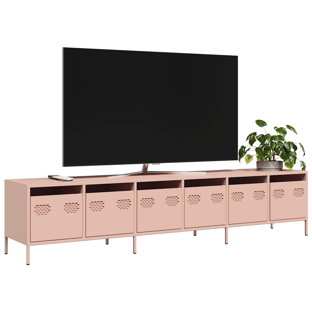 Móvel de TV 202x39x43,5 cm aço laminado a frio rosa