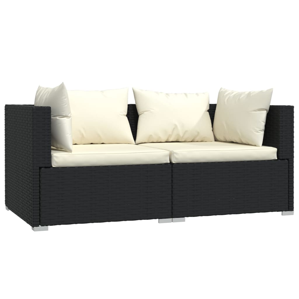 3 Pcs conjunto lounge de jardim c/ almofadões vime PE preto