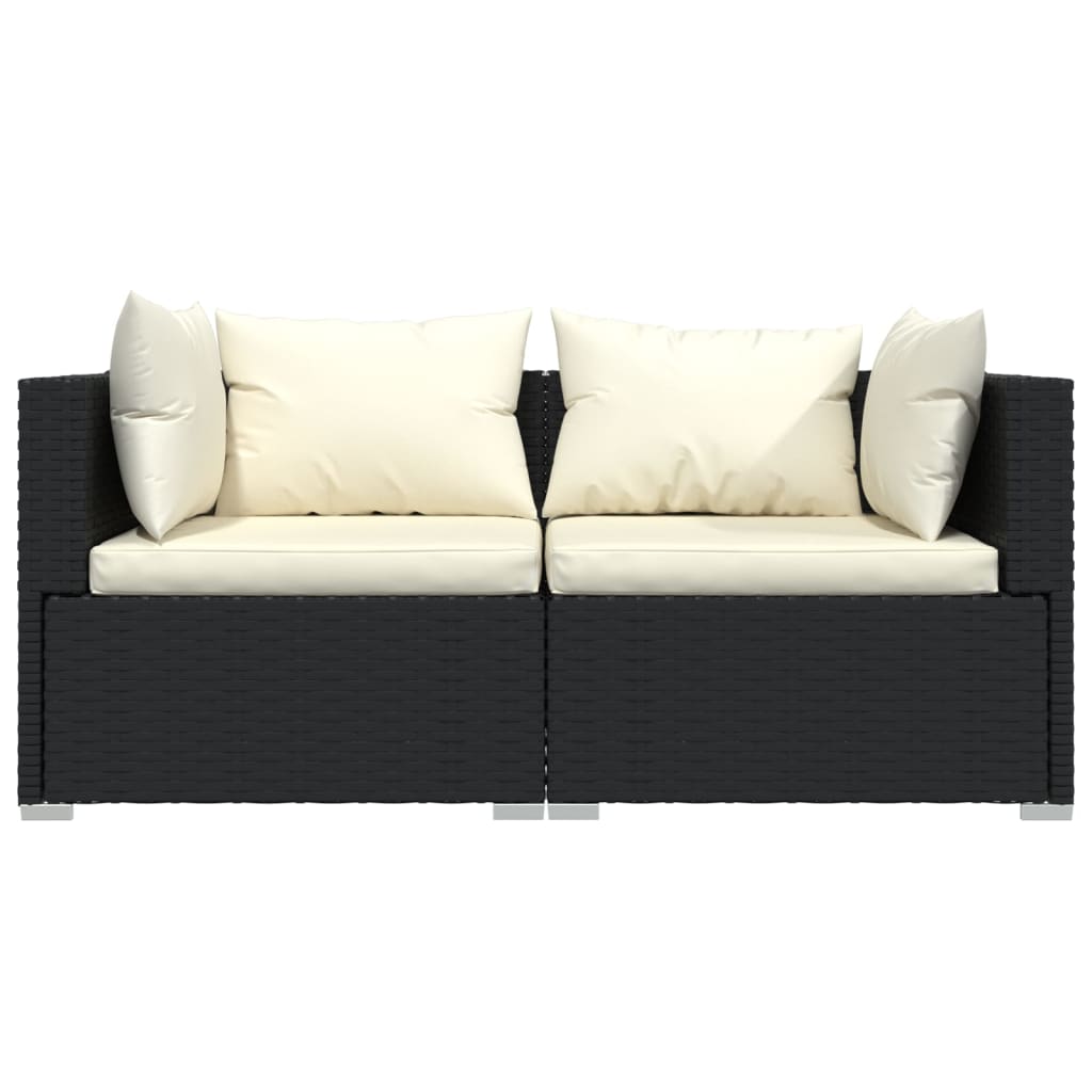 3 Pcs conjunto lounge de jardim c/ almofadões vime PE preto