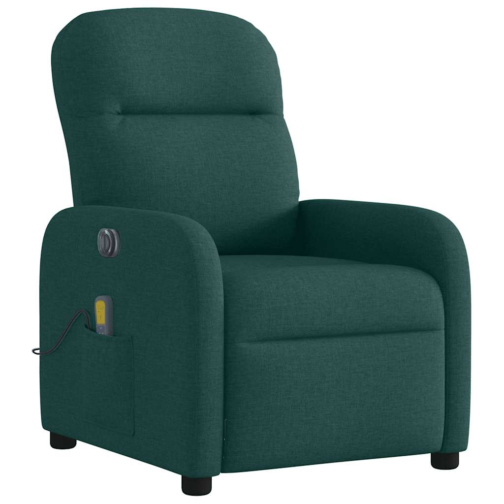 Poltrona reclinável de massagens elétrica tecido verde-escuro