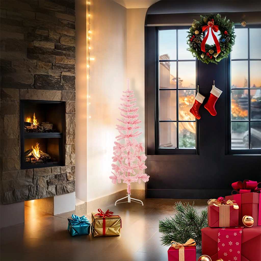 Meia árvore de natal fina com suporte 120 cm rosa