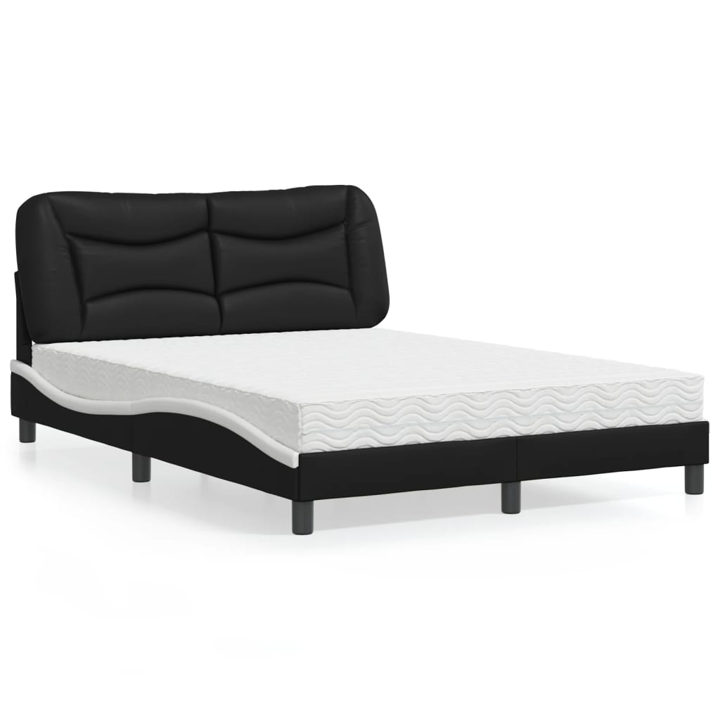 Cama com colchão hvar 140x200 cm couro artificial preto e branco