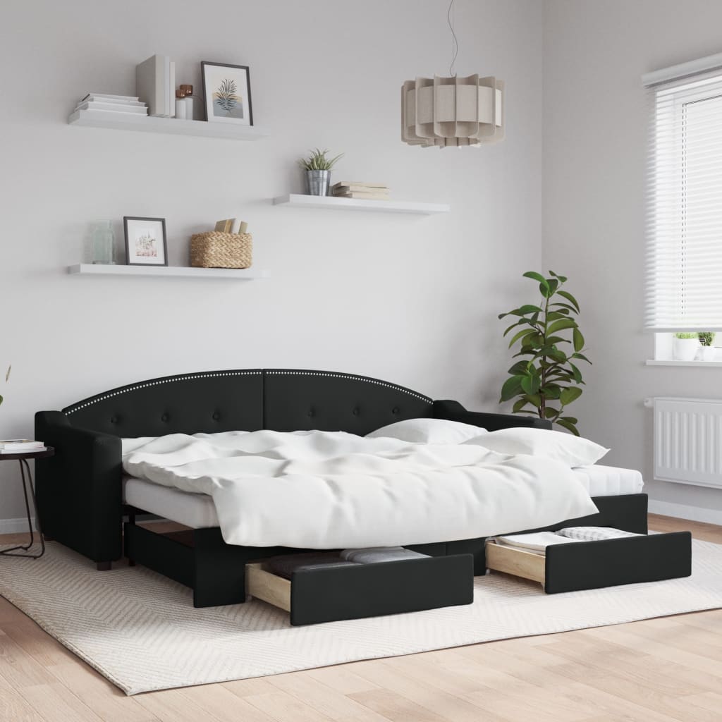 Sofá-cama com gavetão e gavetas 80x200 cm tecido preto
