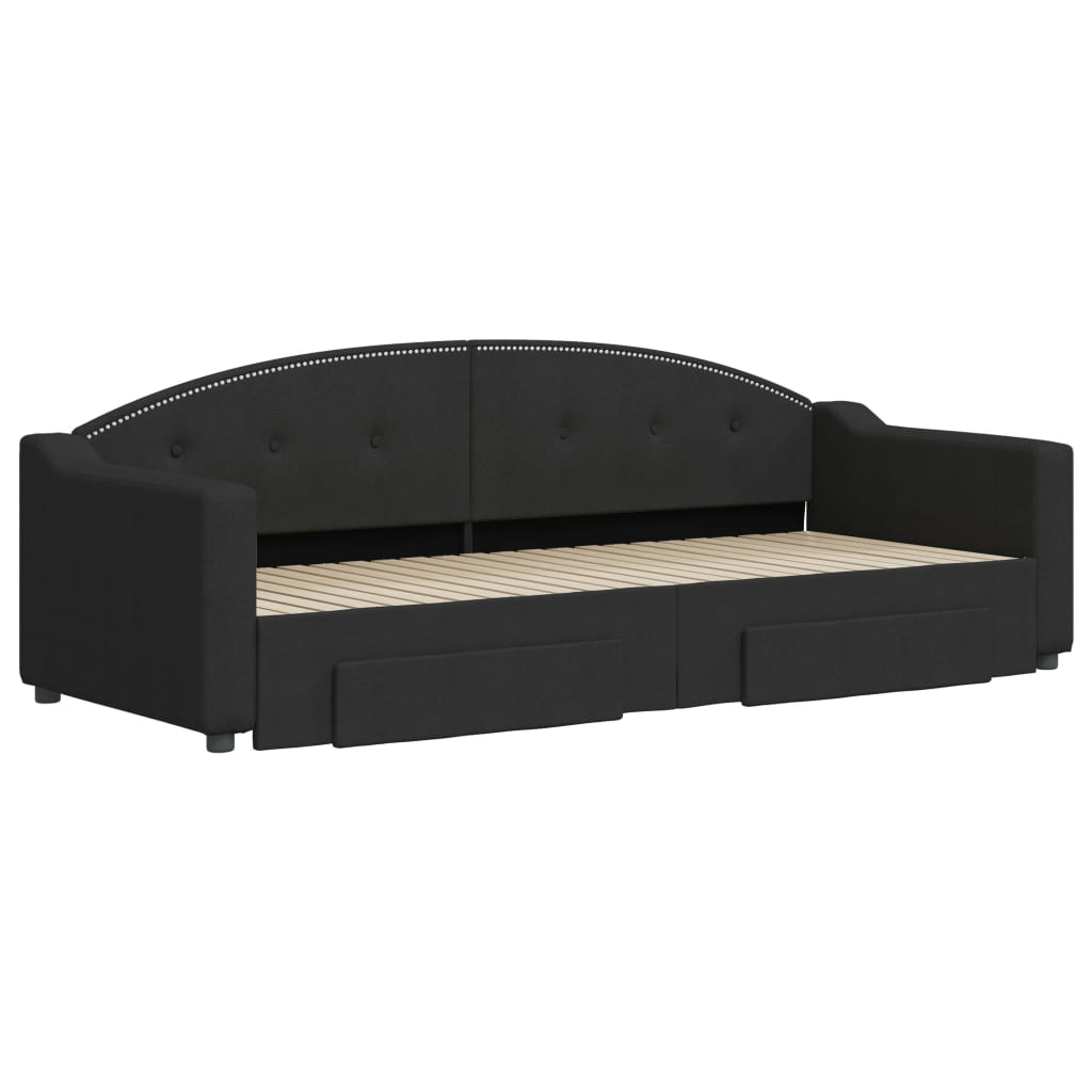 Sofá-cama com gavetão e gavetas 80x200 cm tecido preto