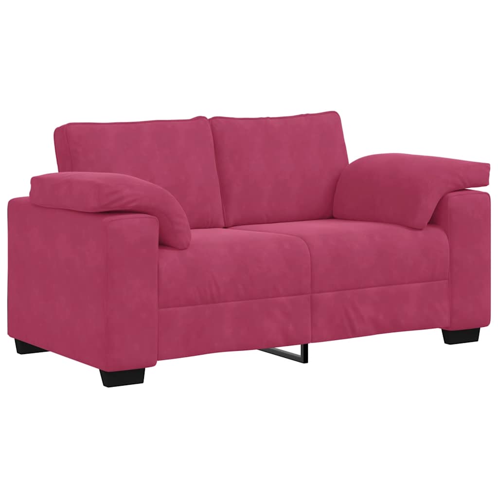 Conjunto de sofá de 2 peças com almofadas em veludo vermelho vinho