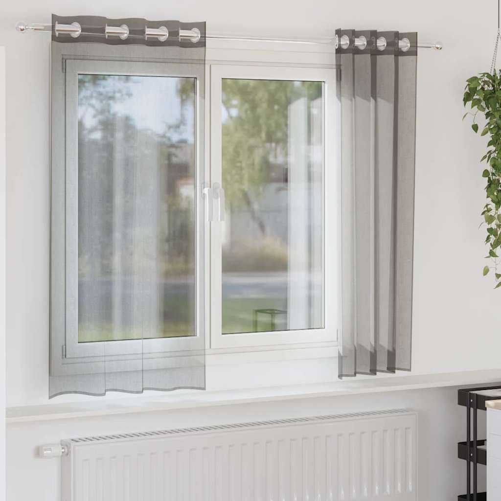 Cortinas de voile com ilhós 2 pcs cinzento-escuro 140x175 cm