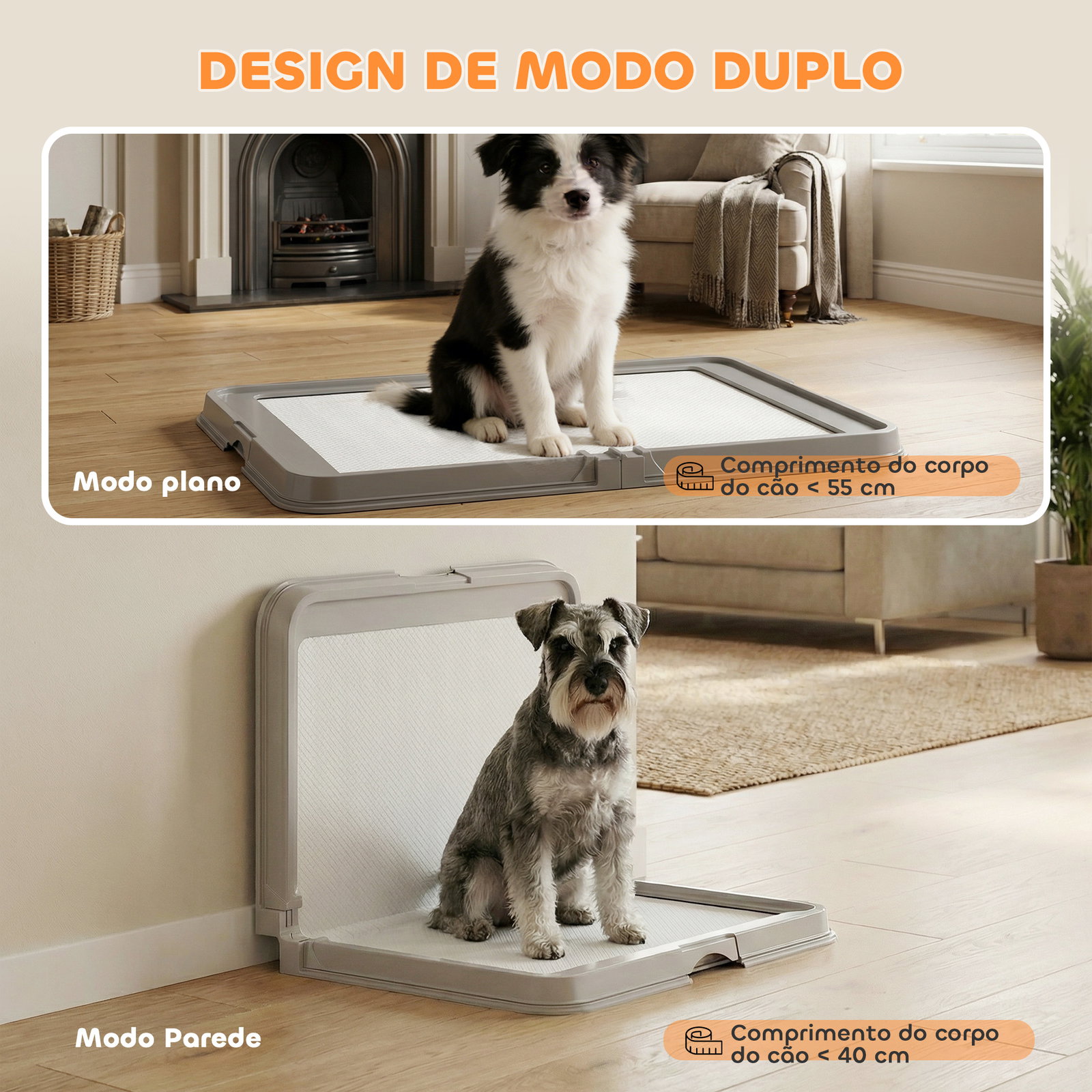 Sanitário dobrável para cães 86x62 cm tabuleiro higiênico treino 3 almofadas pés antiderrapantes cinzento