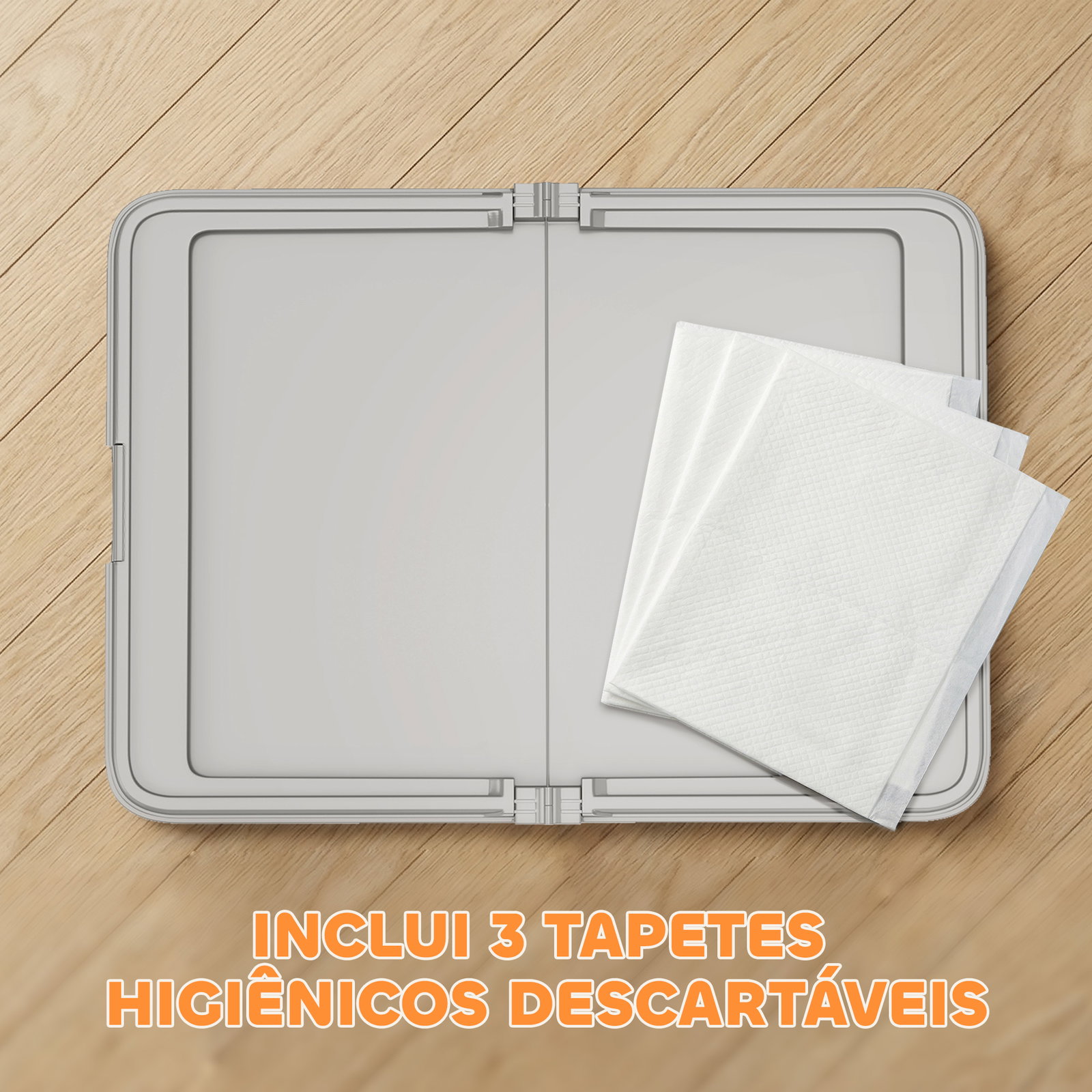 Sanitário dobrável para cães 86x62 cm tabuleiro higiênico treino 3 almofadas pés antiderrapantes cinzento