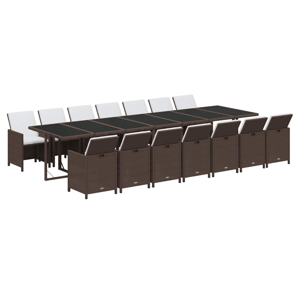 15 Pcs conjunto jantar p/ jardim c/ almofadões vime PE castanho