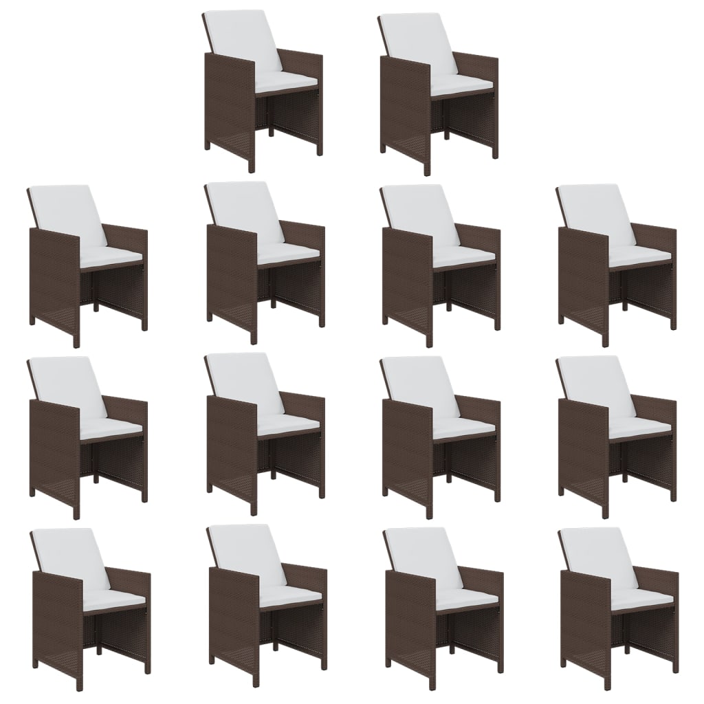15 Pcs conjunto jantar p/ jardim c/ almofadões vime PE castanho