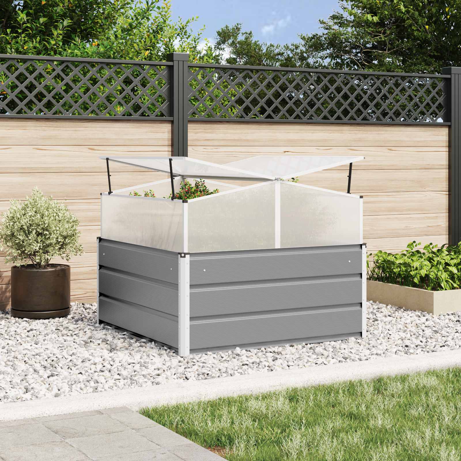 Floreira cinzento-claro 100 x 100 x 77 cm aço galvanizado
