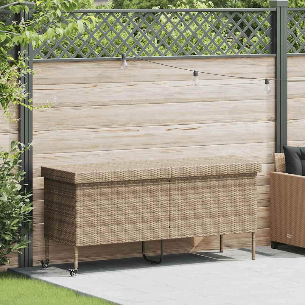 Caixa de arrumação jardim com rodas 160x55x75 cm vime PE bege