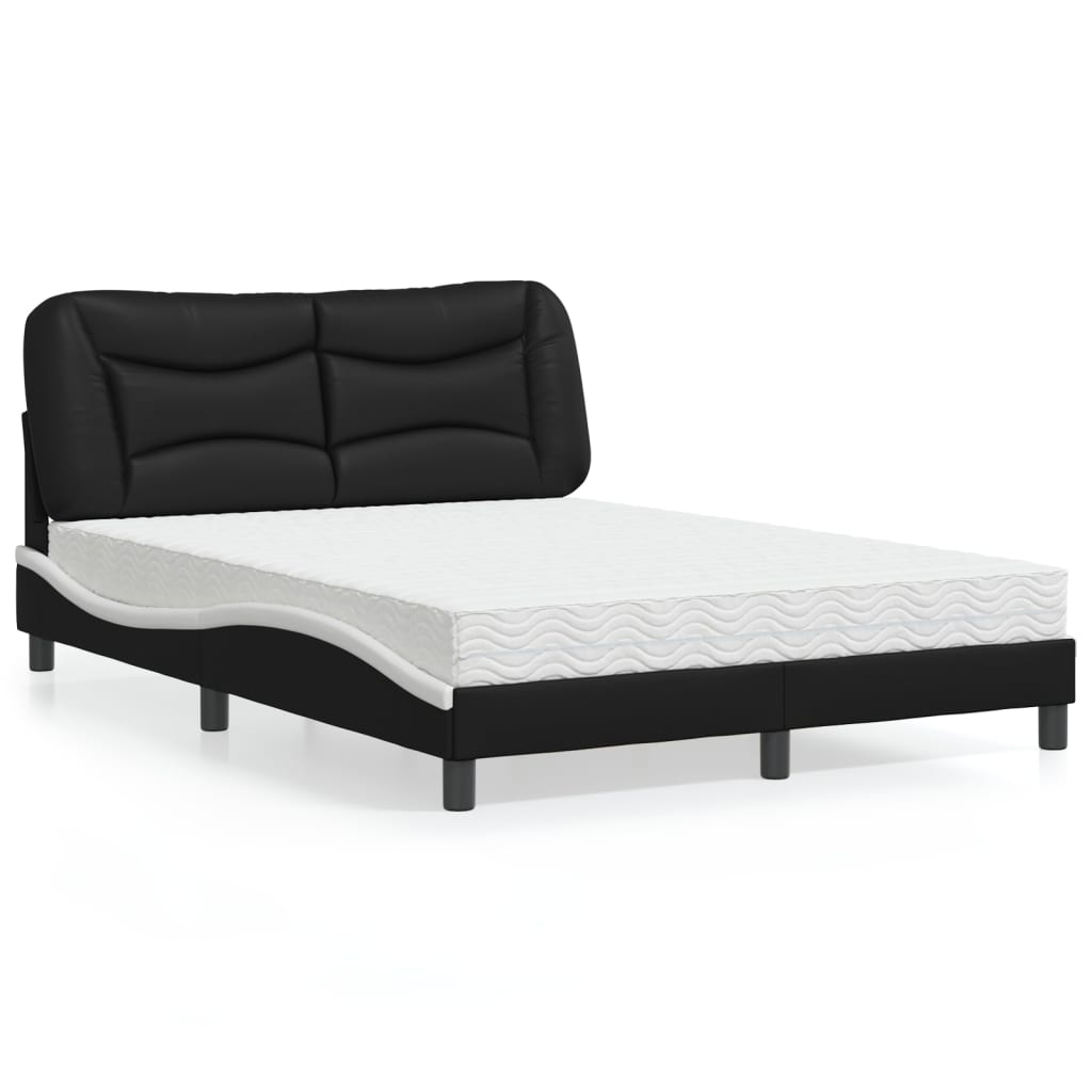 Cama com colchão hvar 120x200 cm couro artificial preto e branco