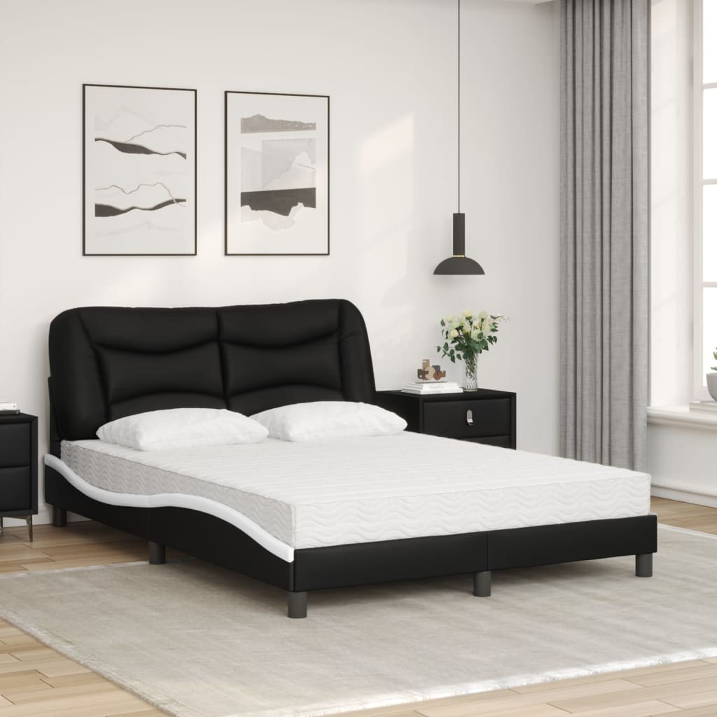 Cama com colchão hvar 120x200 cm couro artificial preto e branco