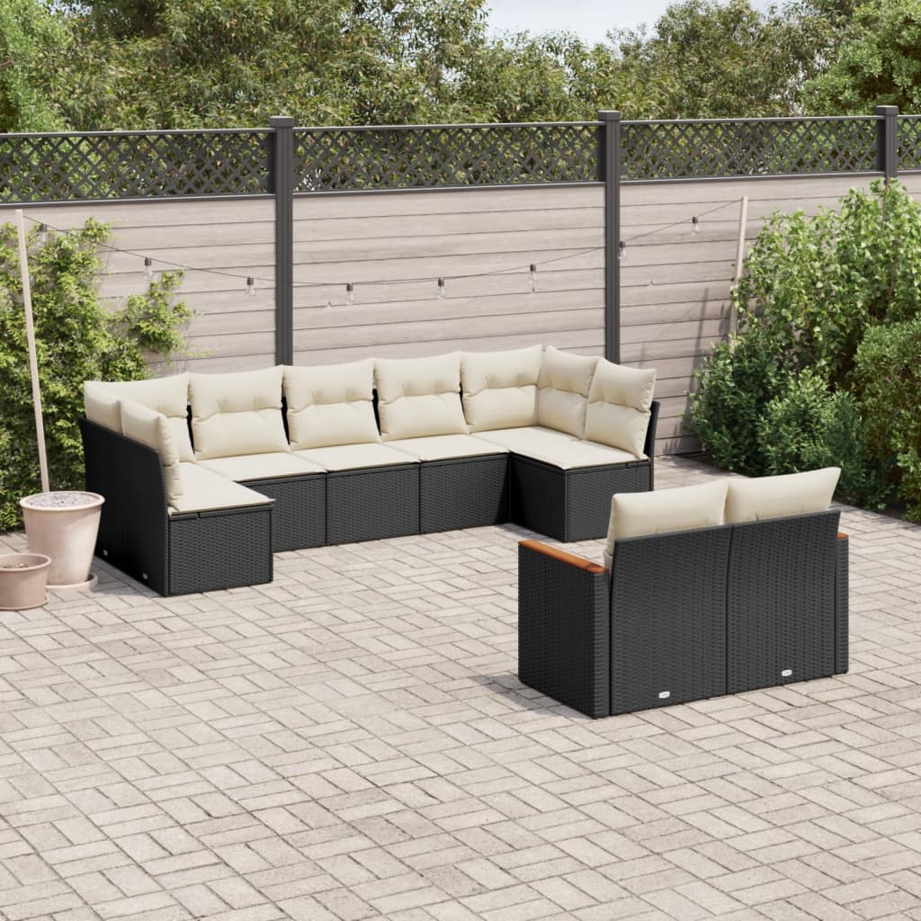 9 Pcs conjunto de sofás p/ jardim c/ almofadões vime PE preto