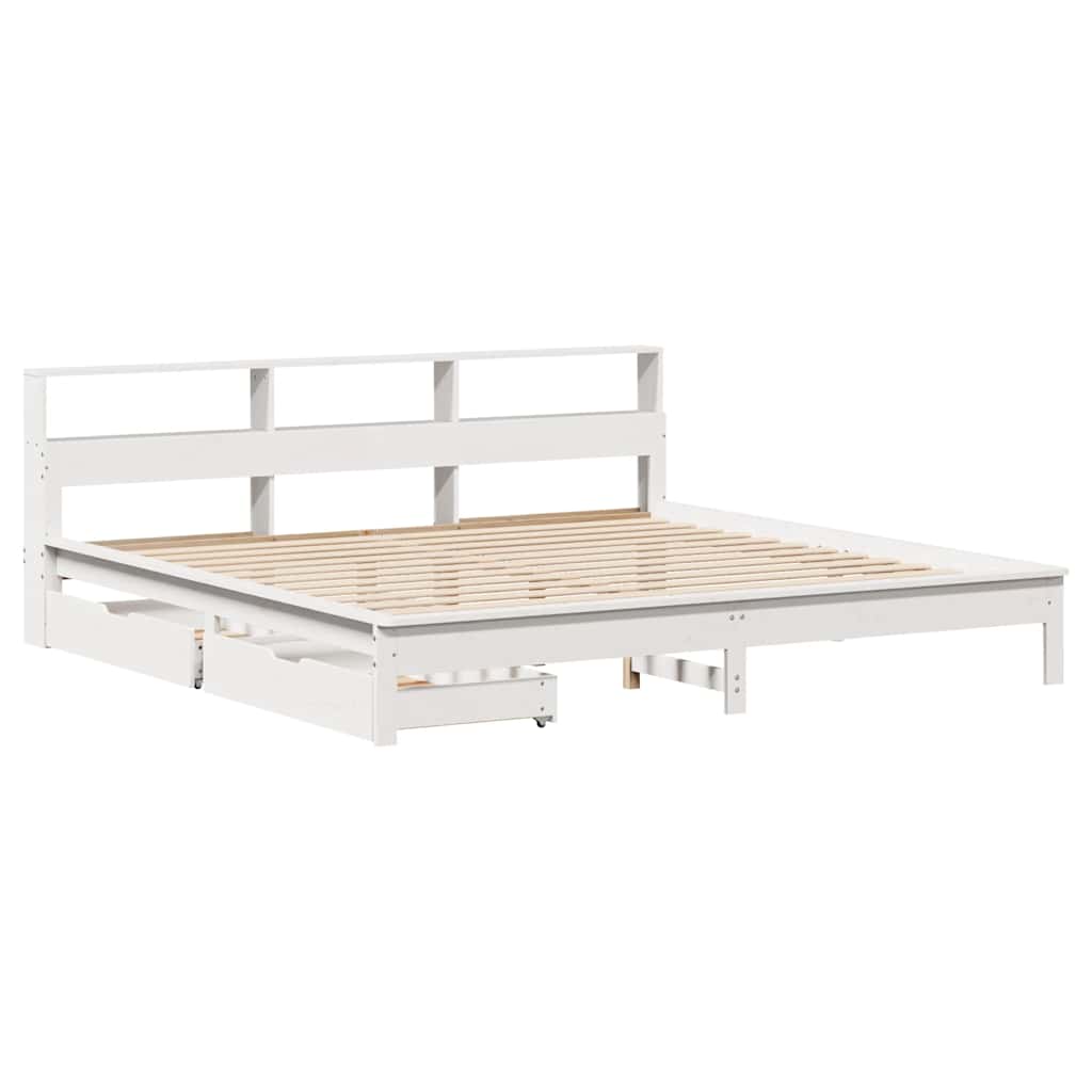 Cama com estante sem colchão 180x200 cm pinho maciço branco