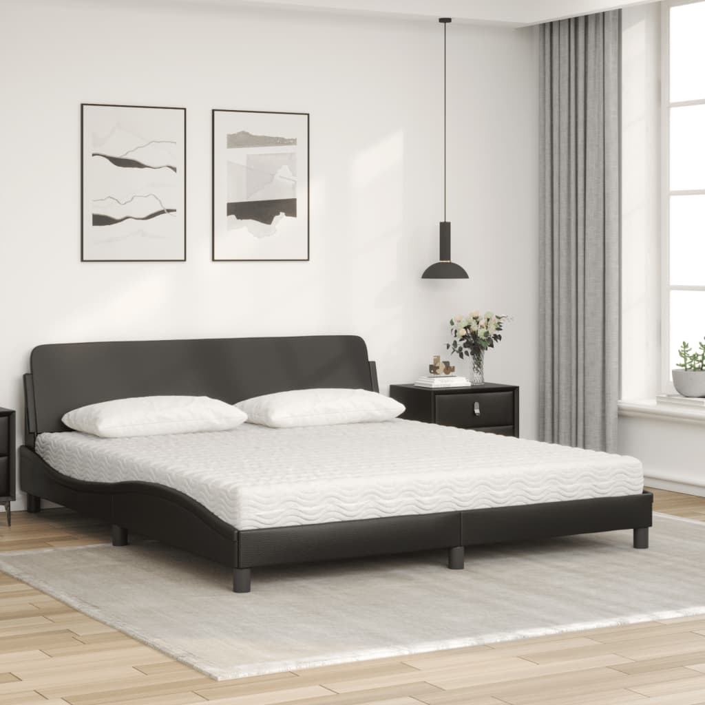 Cama com colchão dover 180x200 cm couro artificial preto