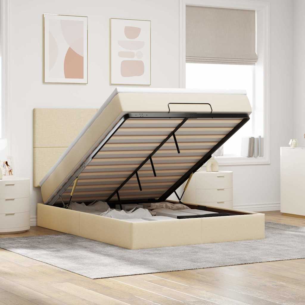 Estrutura de cama otomana com colchão tecido creme 140x200cm