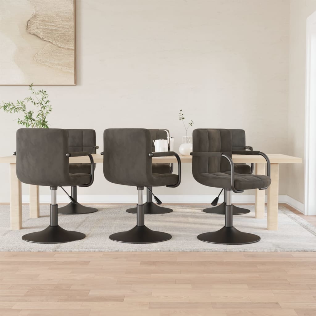 Cadeiras de jantar giratórias 6 pcs veludo cinzento-escuro
