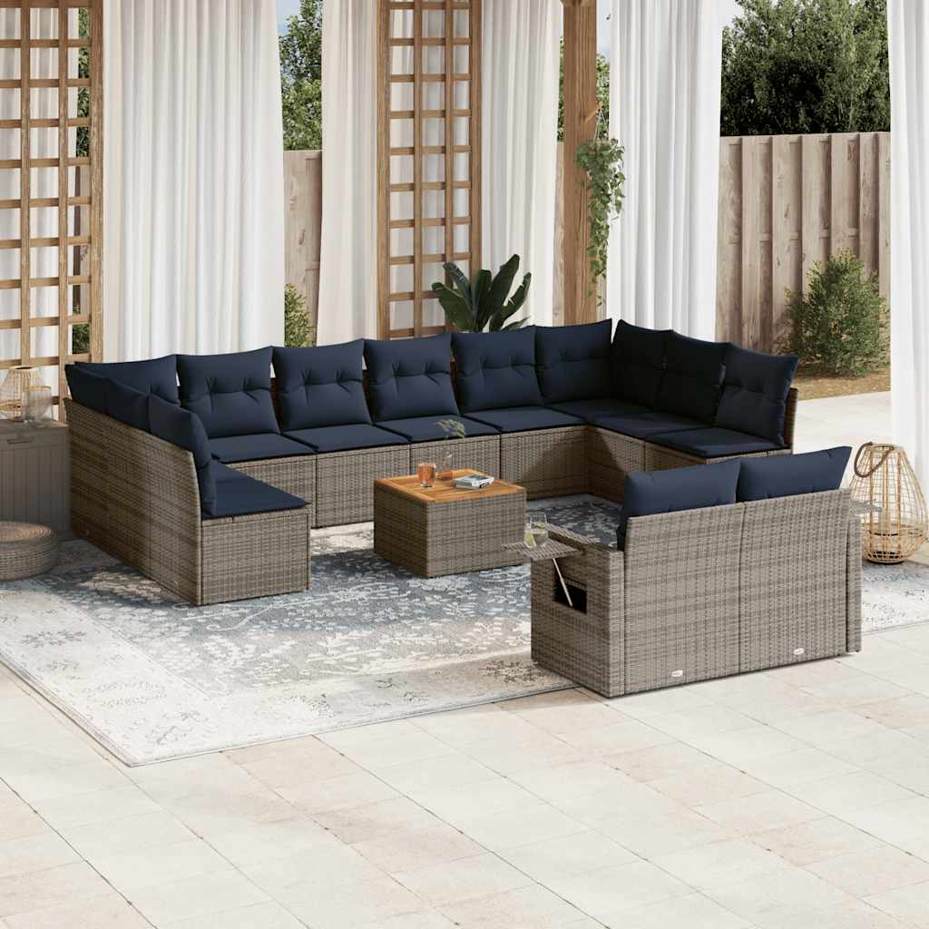 Conjunto de sofá de jardim com 13 peças e almofadas em rattan sintético cinza