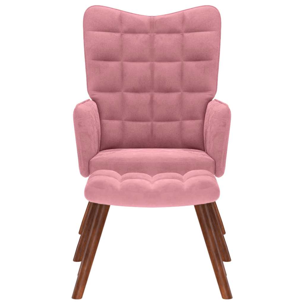 Cadeira de descanso com banco veludo rosa
