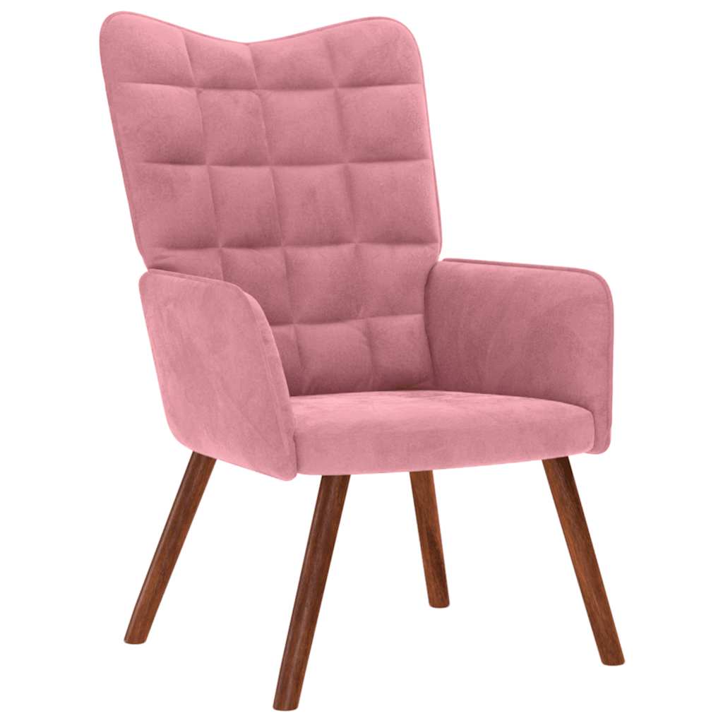 Cadeira de descanso com banco veludo rosa