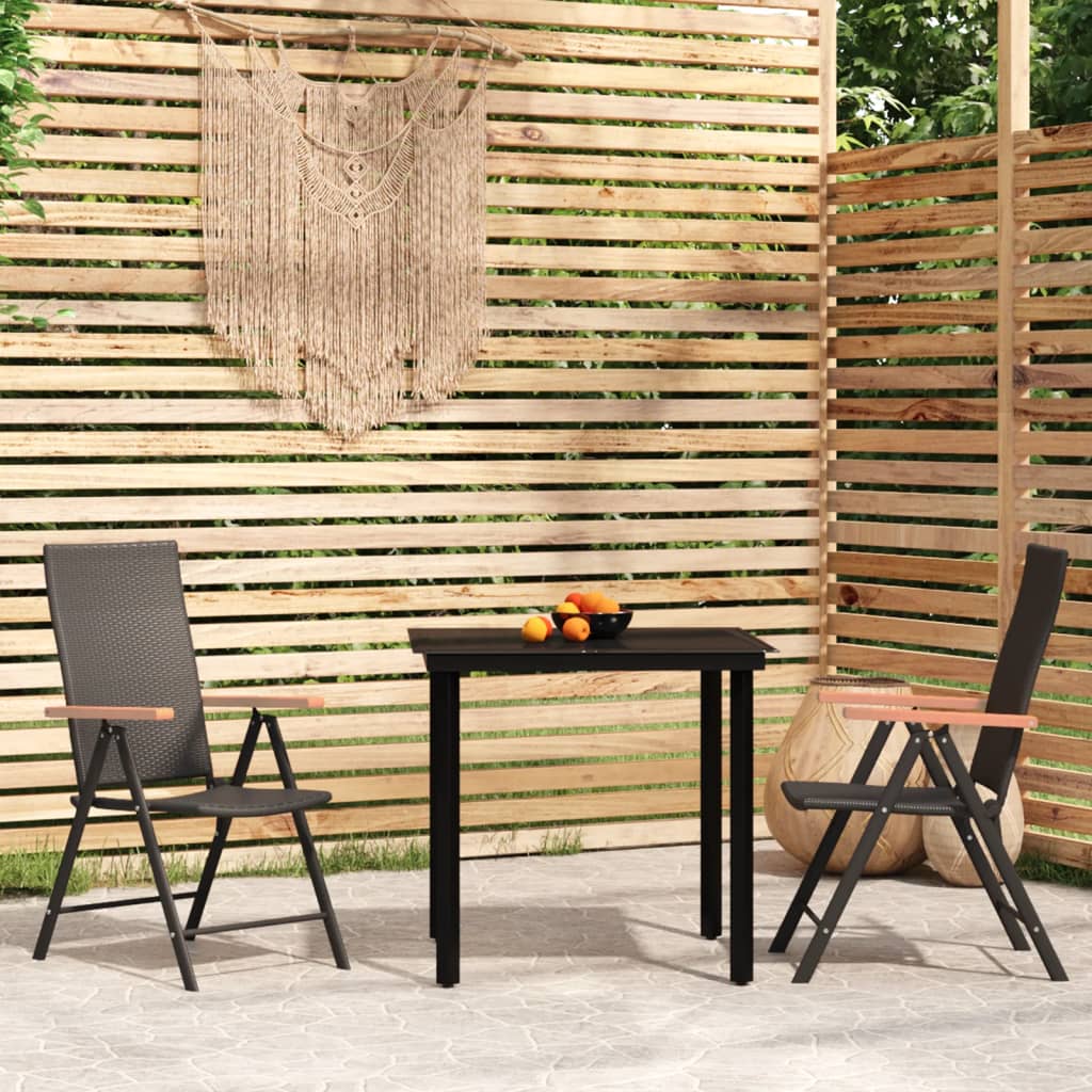 3 Pcs conjunto de jantar para jardim preto