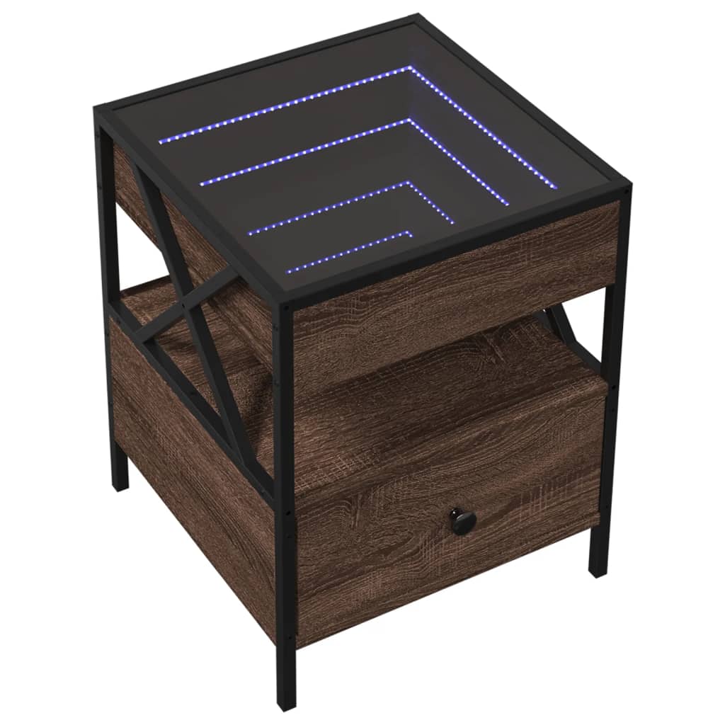 Mesa de centro luzes LED infinity 40x40x51 cm carvalho castanho