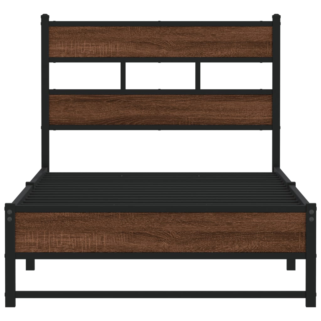 Estrutura de cama sem colchão 75x190 cm metal carvalho castanho