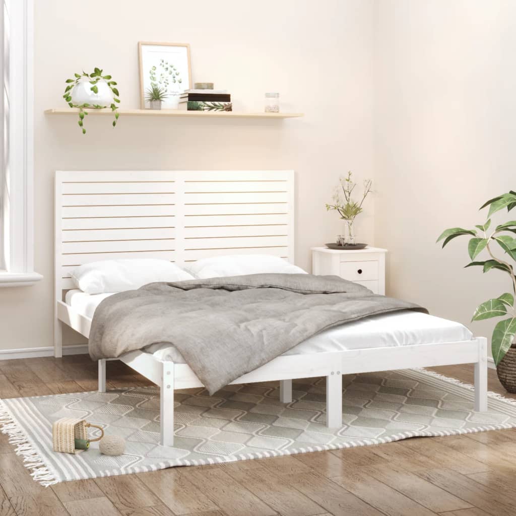 Estrutura de cama 140x200 cm madeira maciça branco