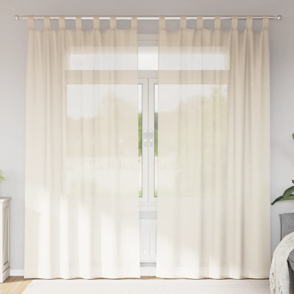 Cortinas de voile com aba 2 pcs creme