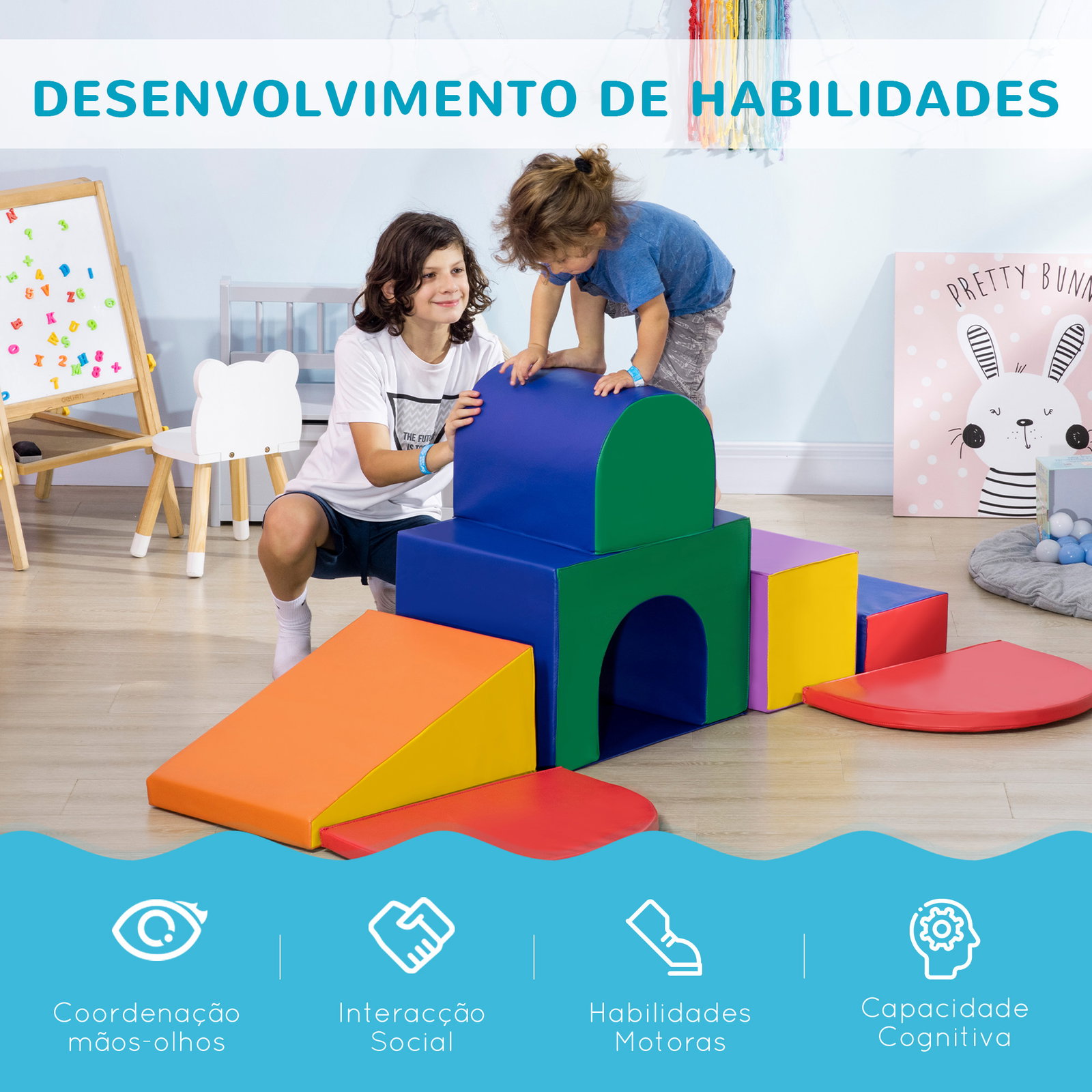 Conjunto de 7 blocos de psicomotricidade para crianças blocos de constução brinquedo para aprendizagem multicor