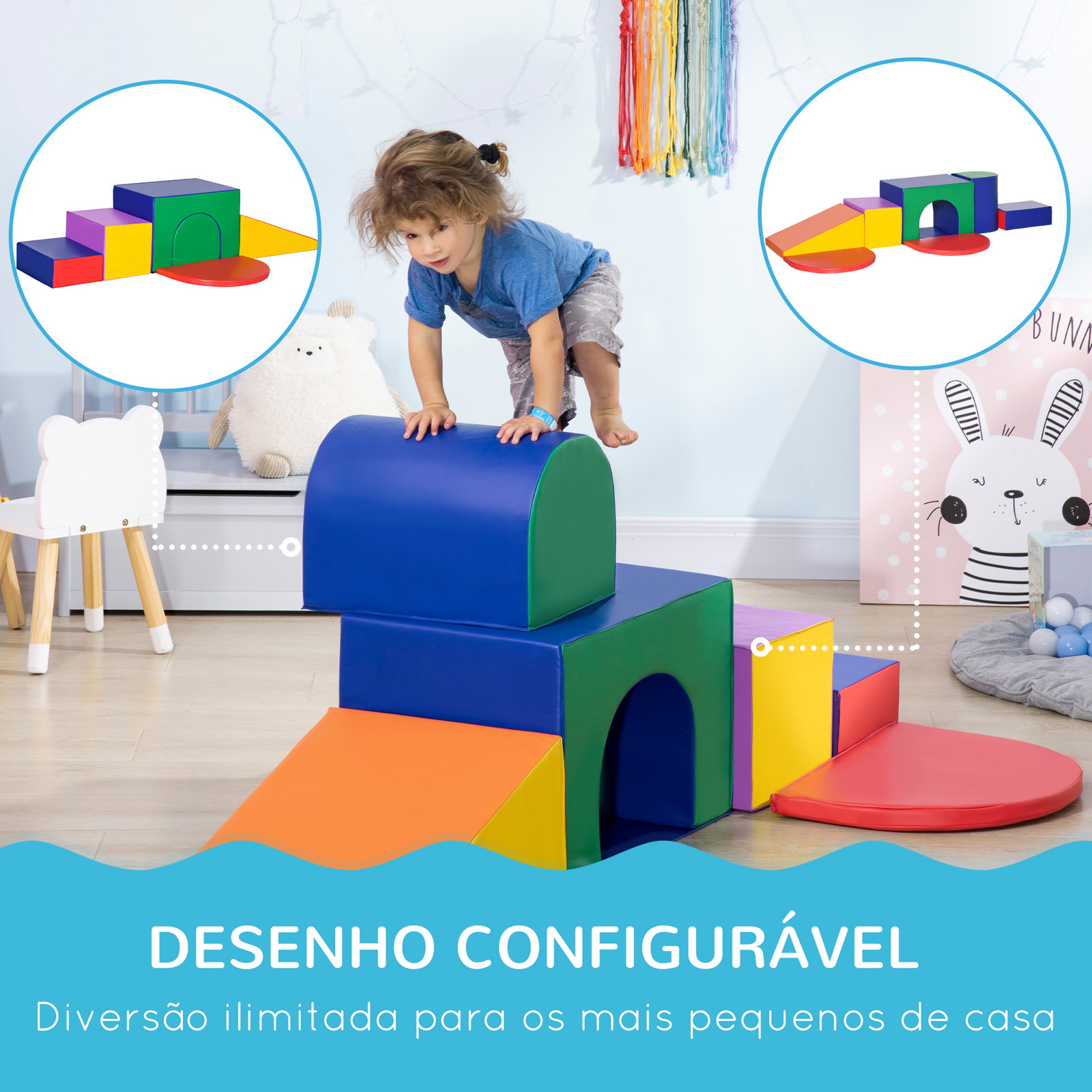 Conjunto de 7 blocos de psicomotricidade para crianças blocos de constução brinquedo para aprendizagem multicor