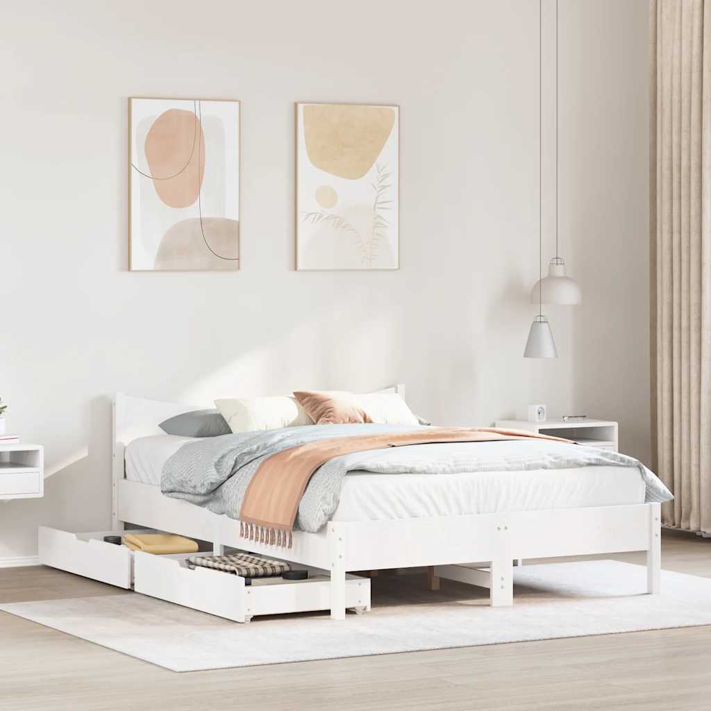 Estrutura de cama c/ gavetas 120x200 cm pinho maciço branco