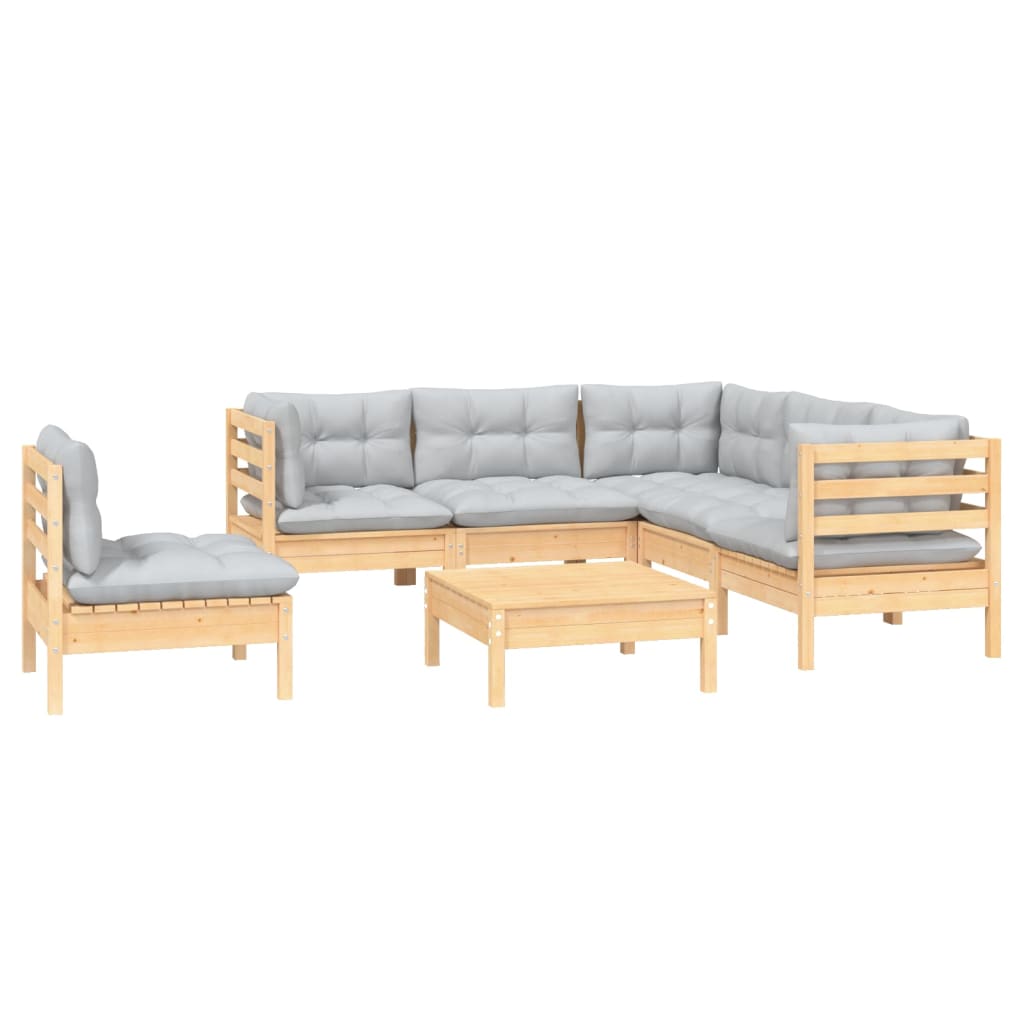 6 Pcs conjunto lounge de jardim c/ almofadões cinza pinho