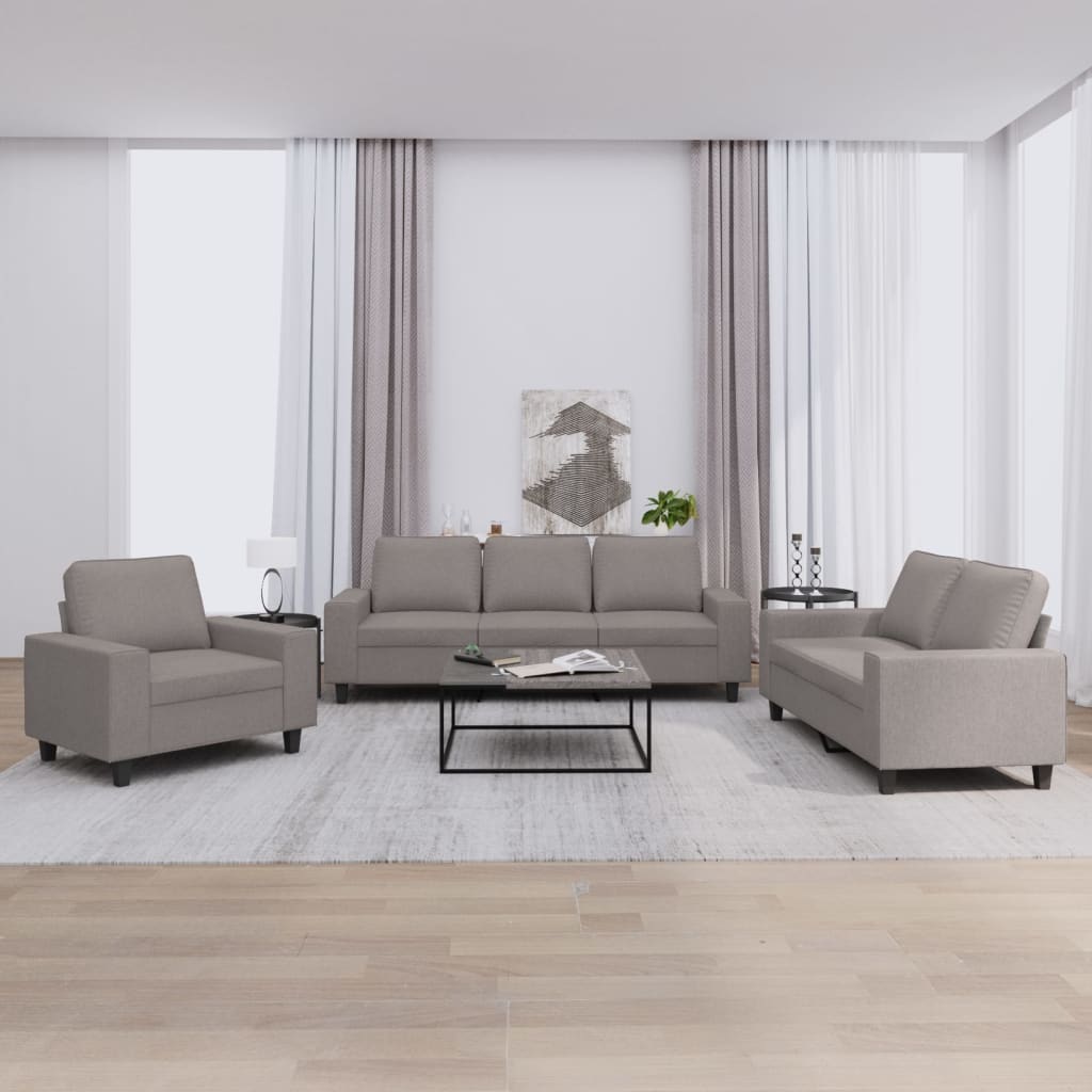 3 Pcs conjunto de sofás tecido cinzento-acastanhado