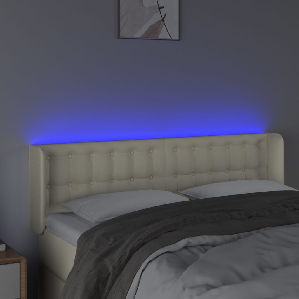 Cabeceira de cama c/ LED 147x16x78/88 cm couro artificial crème