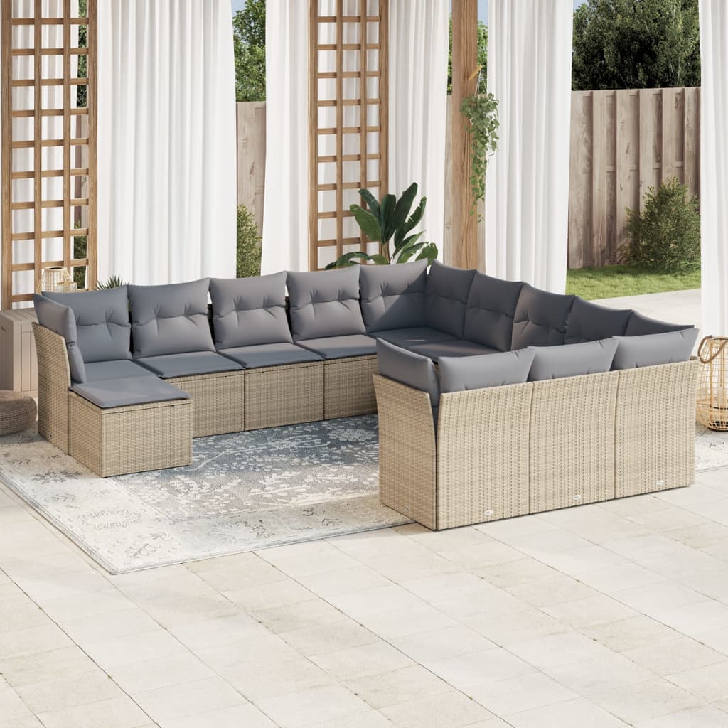 12 Pcs conjunto de sofás p/ jardim com almofadões vime PE bege