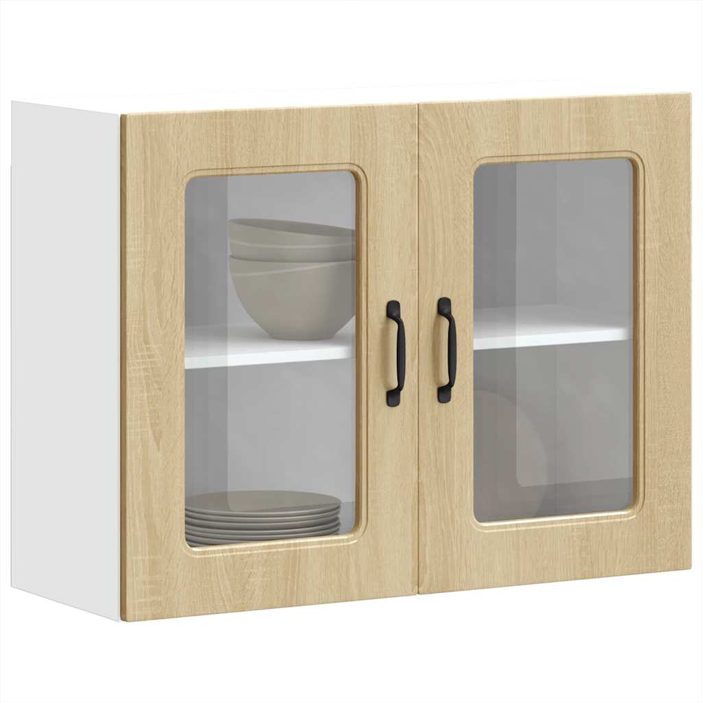 Armário de parede de cozinha porta vidro kalmar carvalho sonoma