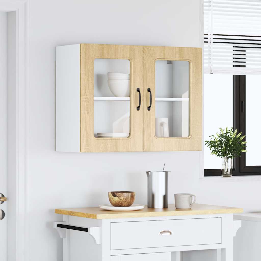Armário de parede de cozinha porta vidro kalmar carvalho sonoma
