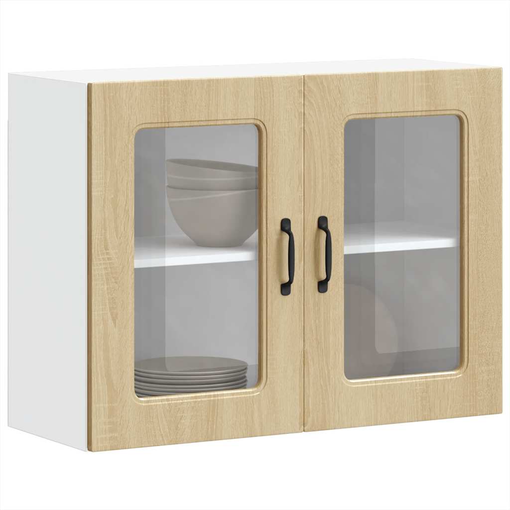Armário de parede de cozinha porta vidro kalmar carvalho sonoma