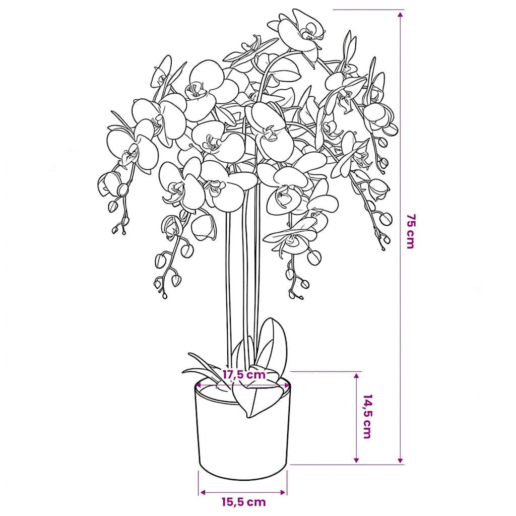 Planta orquídea artificial com vaso 75 cm branco