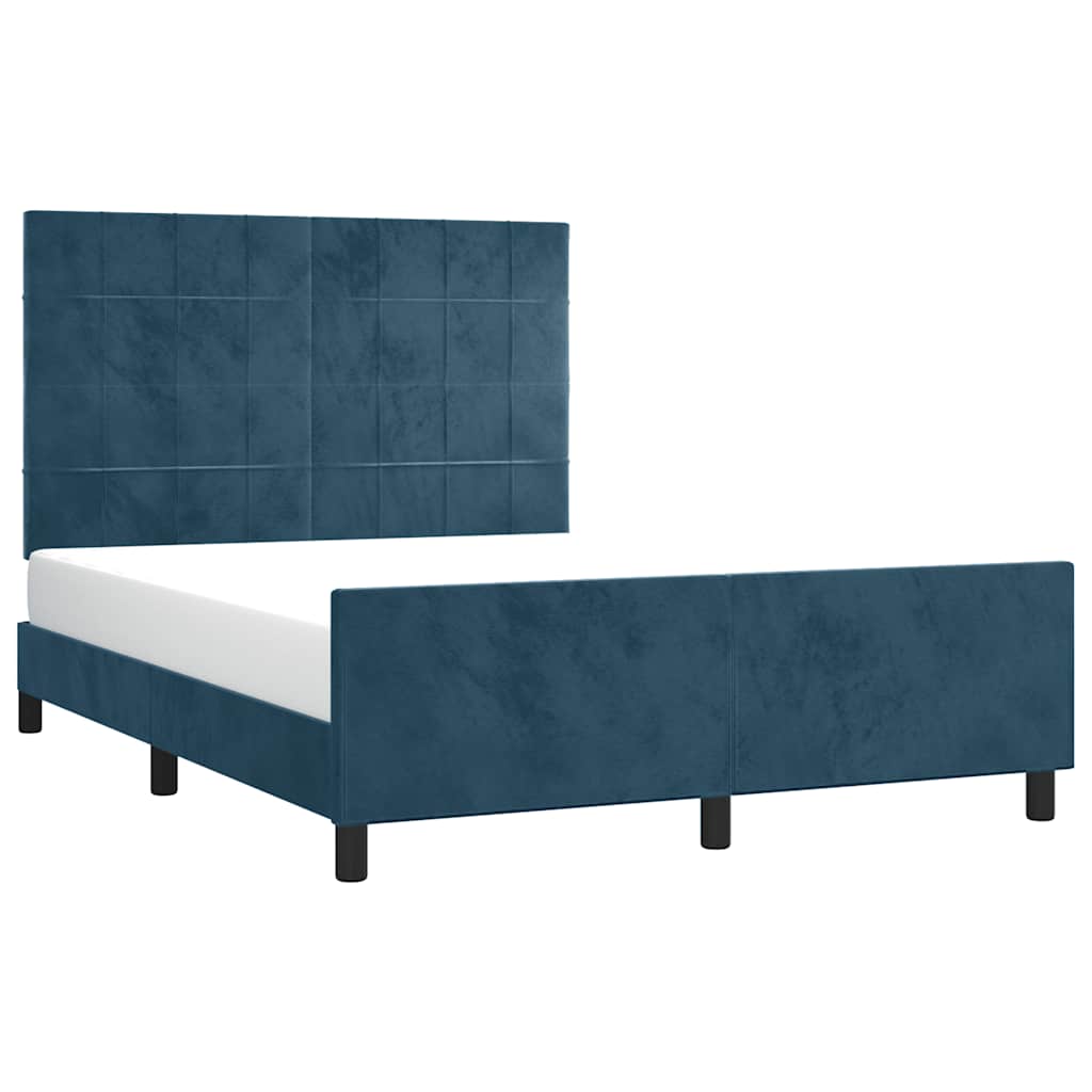 Estrutura de cama sem colchão 140x190 cm veludo azul-escuro