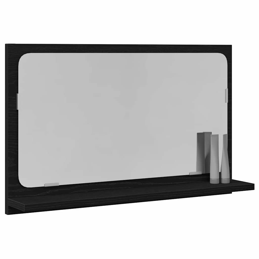 Prateleira com espelho carvalho preto 60 x 10,5 x 37 cm