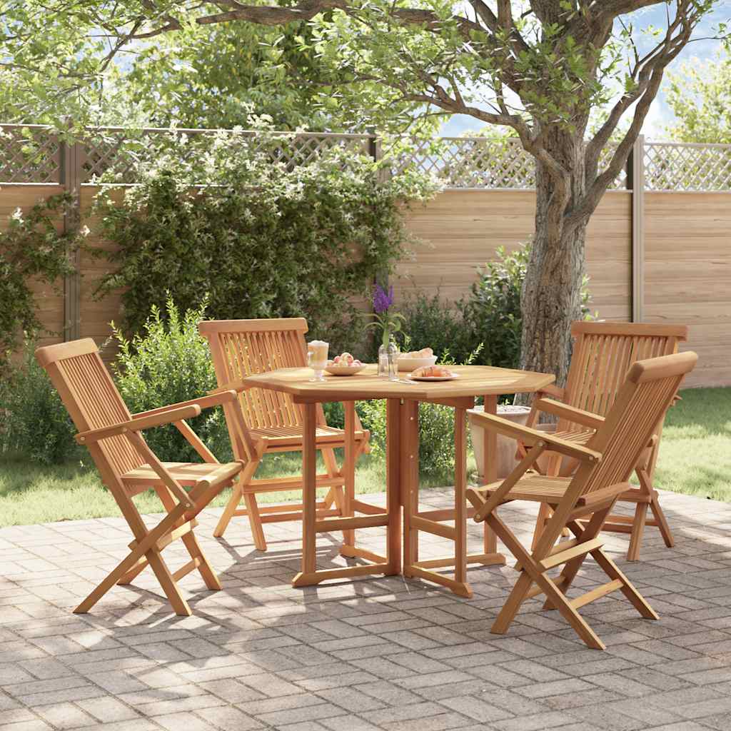 5 Pcs conjunto jantar dobrável p/ exterior madeira teca maciça