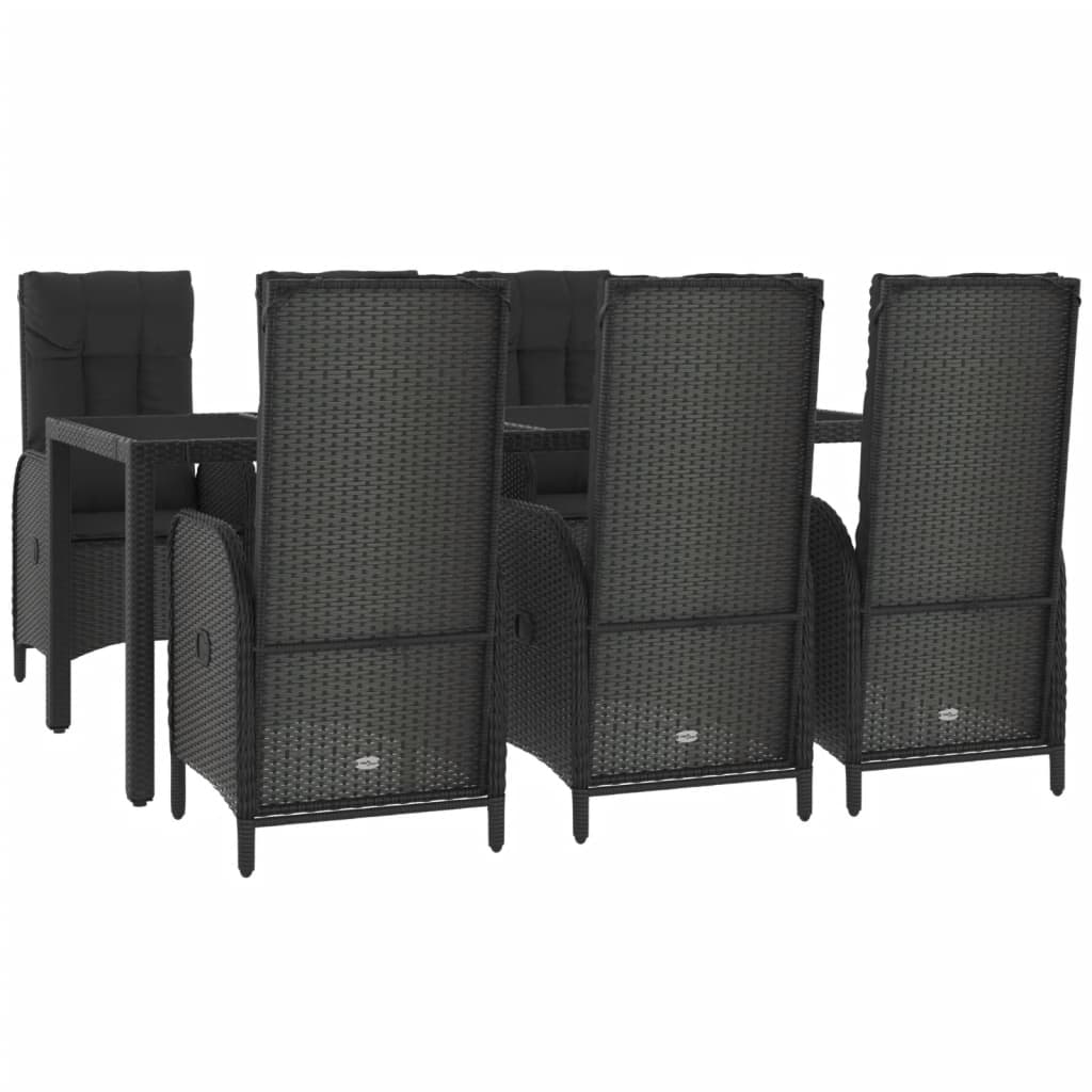 7 Pcs conjunto jantar jardim c/ almofadões vime PE preto/cinza