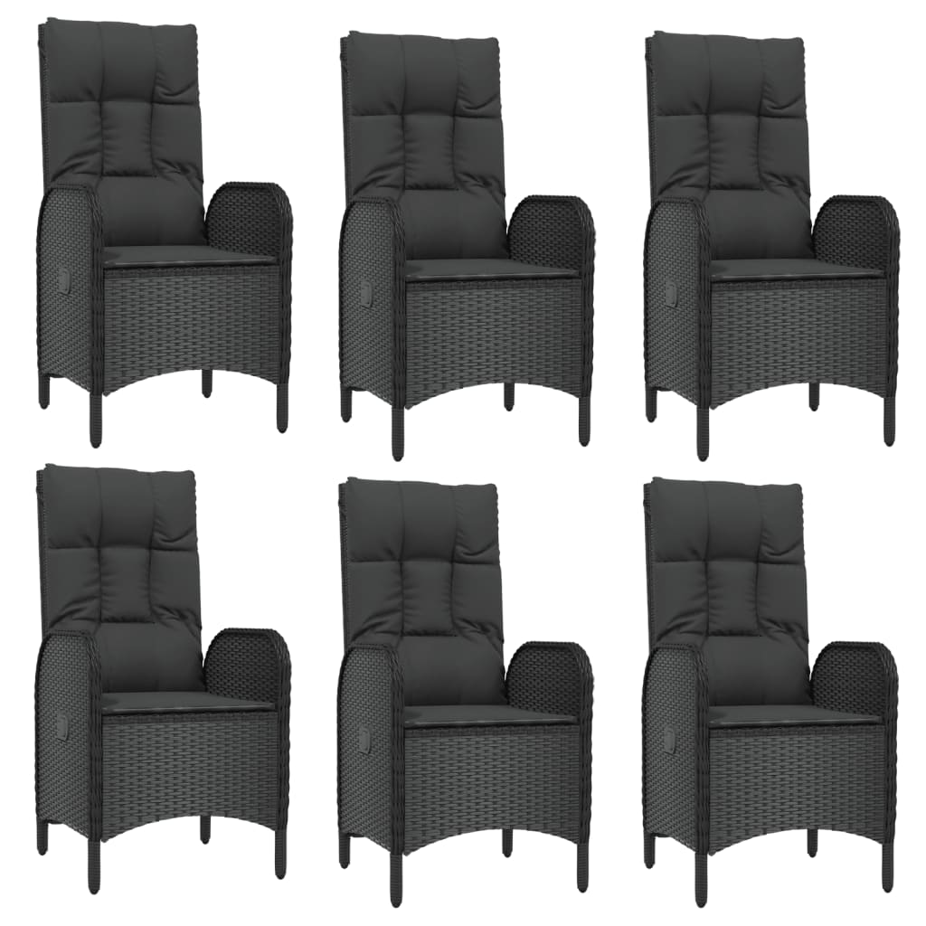 7 Pcs conjunto jantar jardim c/ almofadões vime PE preto/cinza