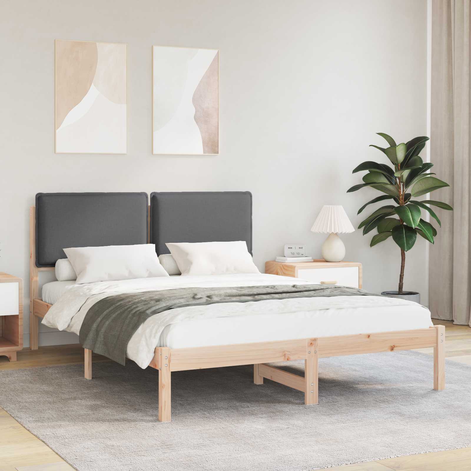 Estrutura de cama com cabeceira estofada cinza escuro