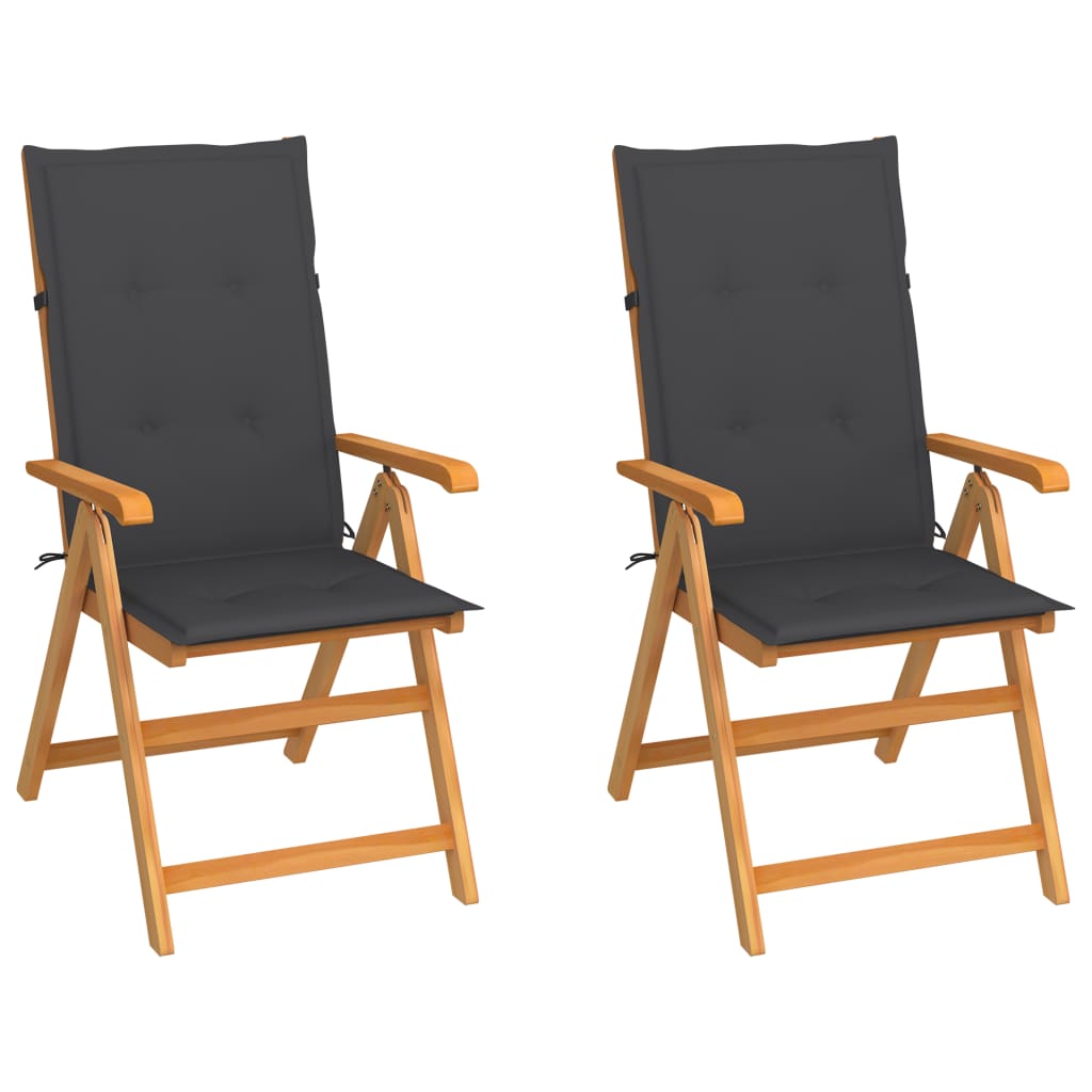 Cadeiras de jardim c/ almofadões antracite 2 pcs teca maciça