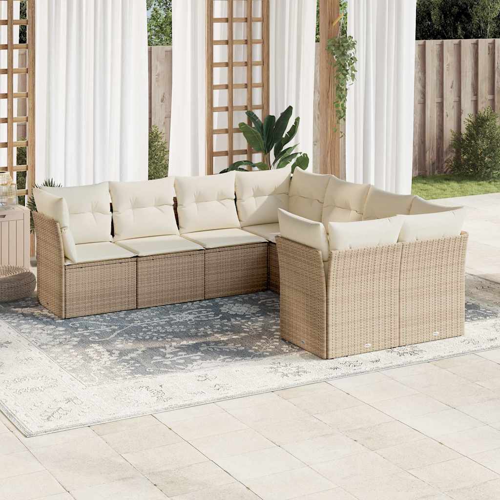 8 Pcs conjunto de sofás p/ jardim com almofadões vime PE bege